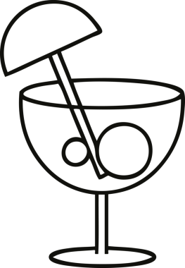 Bir insan tarafından çizilmiş süslü bir kokteylin çizgi çizimi.