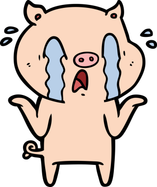 Bir insan tarafından çizilmiş ağlayan domuz çizgi filmi.