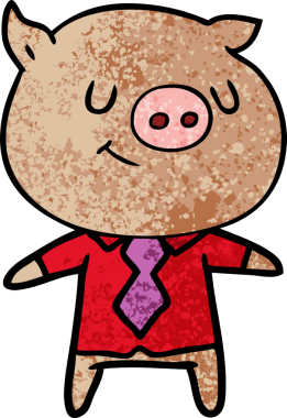 Mutlu çizgi film akıllı domuz bir insan tarafından çizilmiş