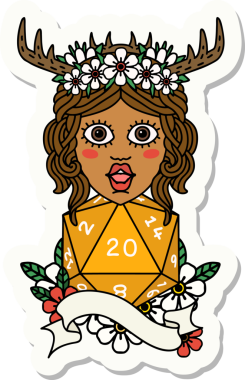 Bir insan tarafından çizilmiş 20 zarlı insan Druid çıkartması.