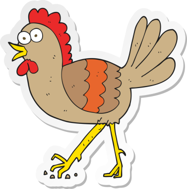 Bir insan tarafından çizilmiş çizgi film tavuğunun çıkartması.