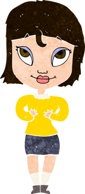 Bir insan tarafından çizilmiş kendine işaret eden karikatür kadını.