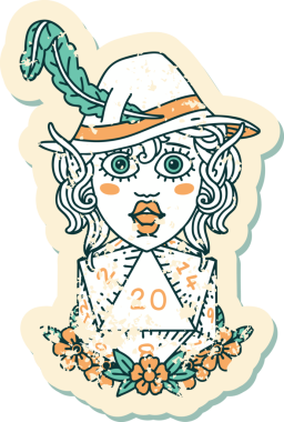 Retro Dövme Tarzı Elf karakteri Bir insan tarafından çizilmiş doğal yirmi zar ile