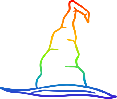 Gökkuşağı gradyan çizgi çizimi bir insan tarafından çizilmiş bir cadı şapkası