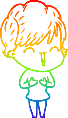 Gökkuşağı gradyan çizgi çizimi bir insan tarafından çizilmiş gülen bir kadın.