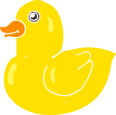 Bir insan tarafından çizilen düz renkli plastik ördek çizimi