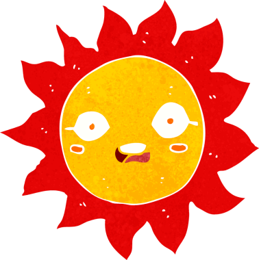 Bir insan tarafından çizilmiş çizgi film güneşi.