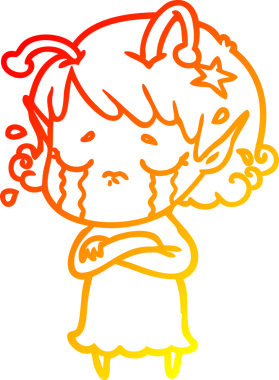 Bir insan tarafından çizilmiş, ağlayan uzaylı bir kızın sıcak çizgi çizimi.