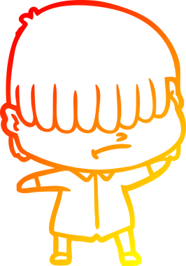 Bir insan tarafından çizilmiş dağınık saçlı bir çizgi film çocuğunun sıcak çizgi çizimi.