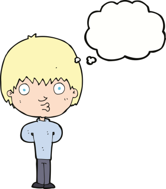 Bir insan tarafından çizilmiş düşünce balonlu ıslık çalan çocuk.