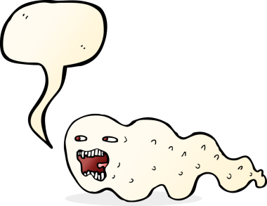 Bir insan tarafından çizilmiş konuşma balonlu çizgi film hayaleti.