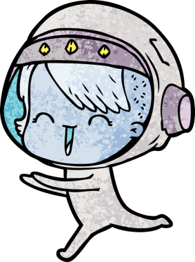 Bir insan tarafından çizilmiş mutlu uzay kızı.