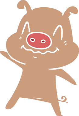 Bir insan tarafından çizilmiş düz renkli çizgi film domuzu.