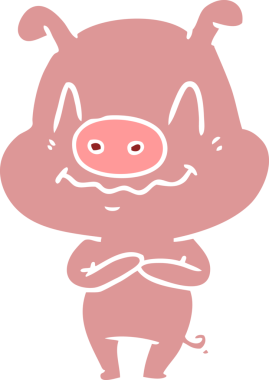 Bir insan tarafından çizilmiş düz renkli çizgi film domuzu.