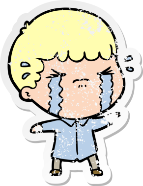 Bir insan tarafından çizilmiş ağlayan bir karikatürcünün sıkıntılı çıkartması.