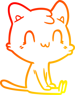 Bir insan tarafından çizilen mutlu çizgi bir kedinin sıcak gradyan çizimi