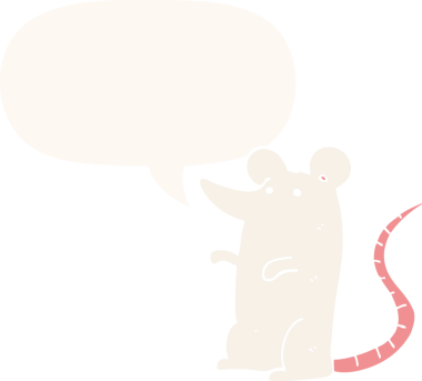 bir insan tarafından çizilmiş retro tarzı konuşma baloncuğu olan çizgi film faresi