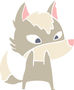 utangaç düz renkli çizgi film kurdu bir insan tarafından çizilmiş.