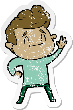 Bir insan tarafından çizilmiş mutlu bir çizgi film karakterinin sıkıntılı çıkartması.