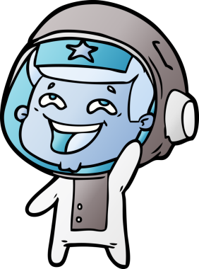 Bir insan tarafından çizilmiş gülen astronot çizgi filmi.