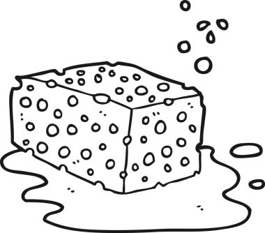 Bir insan tarafından çizilmiş siyah beyaz bir sünger.