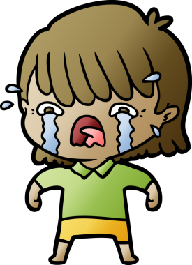 Bir insan tarafından çizilmiş ağlayan çizgi film kızı.