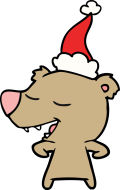 Bir insan tarafından çizilmiş Noel Baba şapkası giyen bir ayının el çizimi.