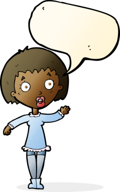 Bir insan tarafından çizilmiş konuşma balonlu bir kadın.