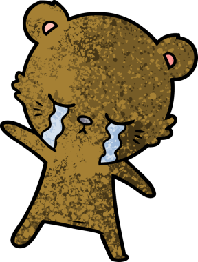 Bir insan tarafından çizilmiş ağlayan çizgi film ayısı.