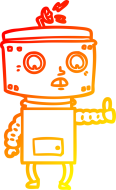 Bir insan tarafından çizilen çizgi film robotunun sıcak çizgi çizimi