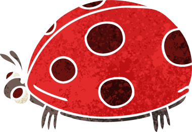 Retro illüstrasyon tarzı, bir insan tarafından çizilmiş tuhaf çizgi film uğur böceği.