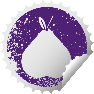 Bir insan tarafından çizilmiş yeşil bir armutun çizilmiş dairesel soyma etiketi.