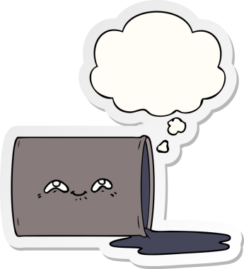 Düşünce baloncuklu karikatür yağı varili insan tarafından çizilmiş bir çıkartma.