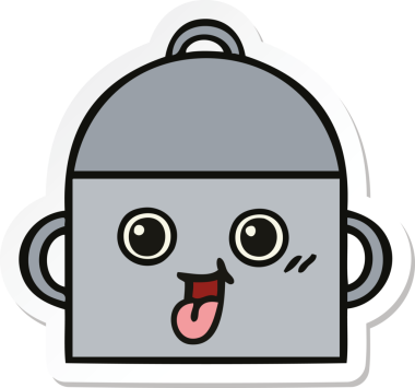 Bir insan tarafından çizilmiş şirin bir yemek pişirme kabının çıkartması.