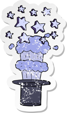 Bir insanın çizdiği sihirli silindir şapkanın gerilimli retro yapıştırması.