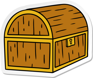 Bir insan tarafından çizilmiş hazine sandığının el çizimi karikatürü.