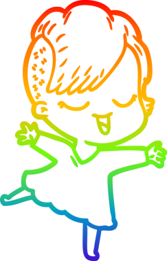 Gökkuşağı gradyan çizimi mutlu çizgi film kızı bir insan tarafından çizilmiş