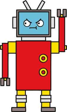 Bir insan tarafından çizilmiş sevimli bir robot karikatürü.