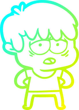 Bir insan tarafından çizilmiş, bitkin bir çocuğun soğuk çizgi çizimi.