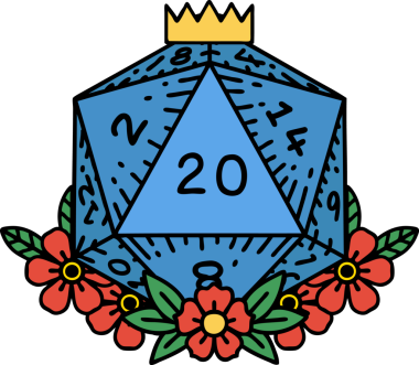 Retro Dövme Biçimi Doğal 20 D20 zar bir insan tarafından çizilmiş çiçek elementleriyle