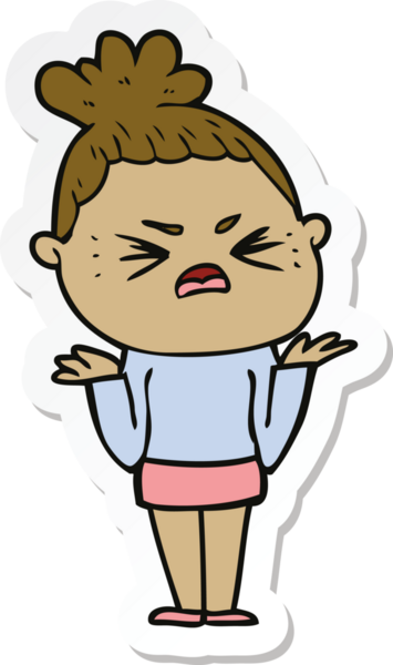 Bir insan tarafından çizilmiş kızgın bir karikatür çıkartması.