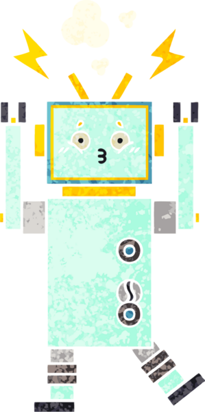 Bir insan tarafından çizilmiş bir robotun retro çizim tarzı karikatürü