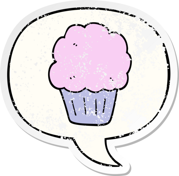 Konuşma balonlu çizgi film keki bir insan tarafından çizilmiş sıkıntılı eski bir çıkartma