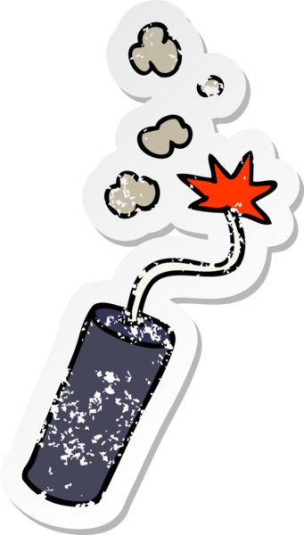 Bir insan tarafından çizilmiş yanan bir dinamit çubuğunun çizilmiş karikatür yapıştırması.