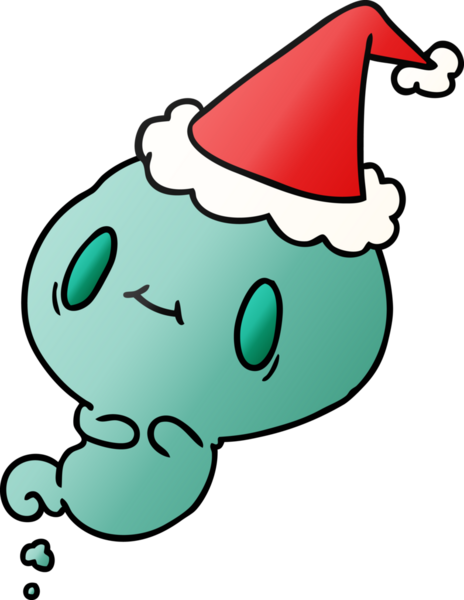 Bir insan tarafından çizilmiş Kawai hayaletinin el çizimi gradyan çizgi filmi.