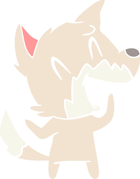 Bir insan tarafından çizilmiş gülen tilki düz renkli çizgi film.