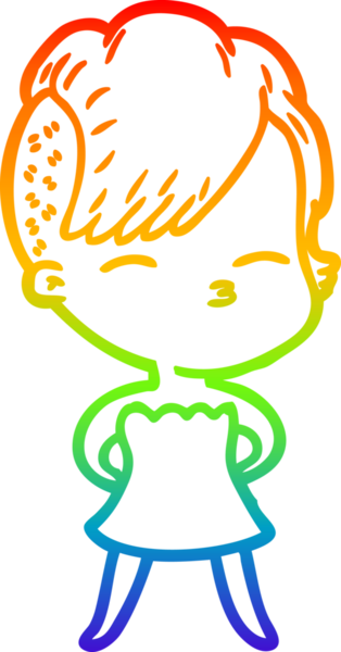 Gökkuşağı gradyan çizgi çizimi. Bir insan tarafından çizilmiş, şaşı gözlü bir kız.