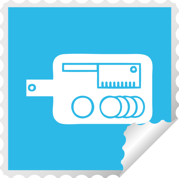 Bir insan tarafından çizilmiş et doğrama tahtasının kare soyma etiketi.