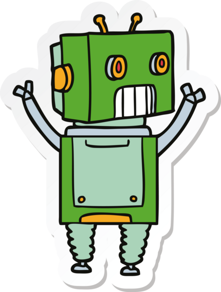 Bir insan tarafından çizilmiş robot karikatür çıkartması.