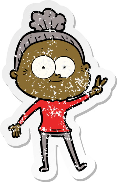 Bir insan tarafından çizilmiş mutlu, yaşlı bir kadının sıkıntılı çıkartması.